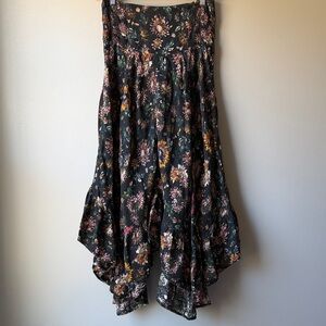 NATURAL LIFE Black Floral Convertible Asymmetrical Handkerchief Skirt Dress M